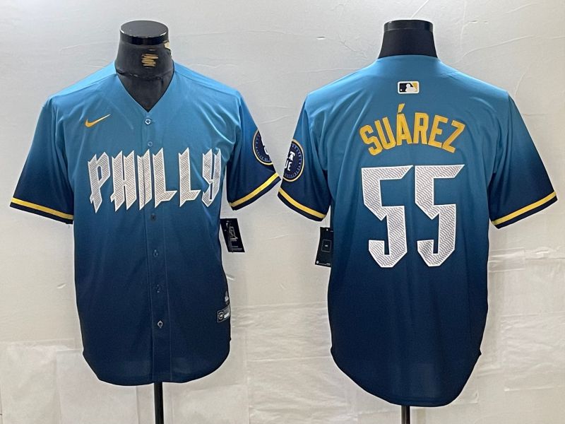 Men Philadelphia Phillies #55 Suarez Blue City Edition Nike 2024 MLB Jersey style 2->philadelphia phillies->MLB Jersey